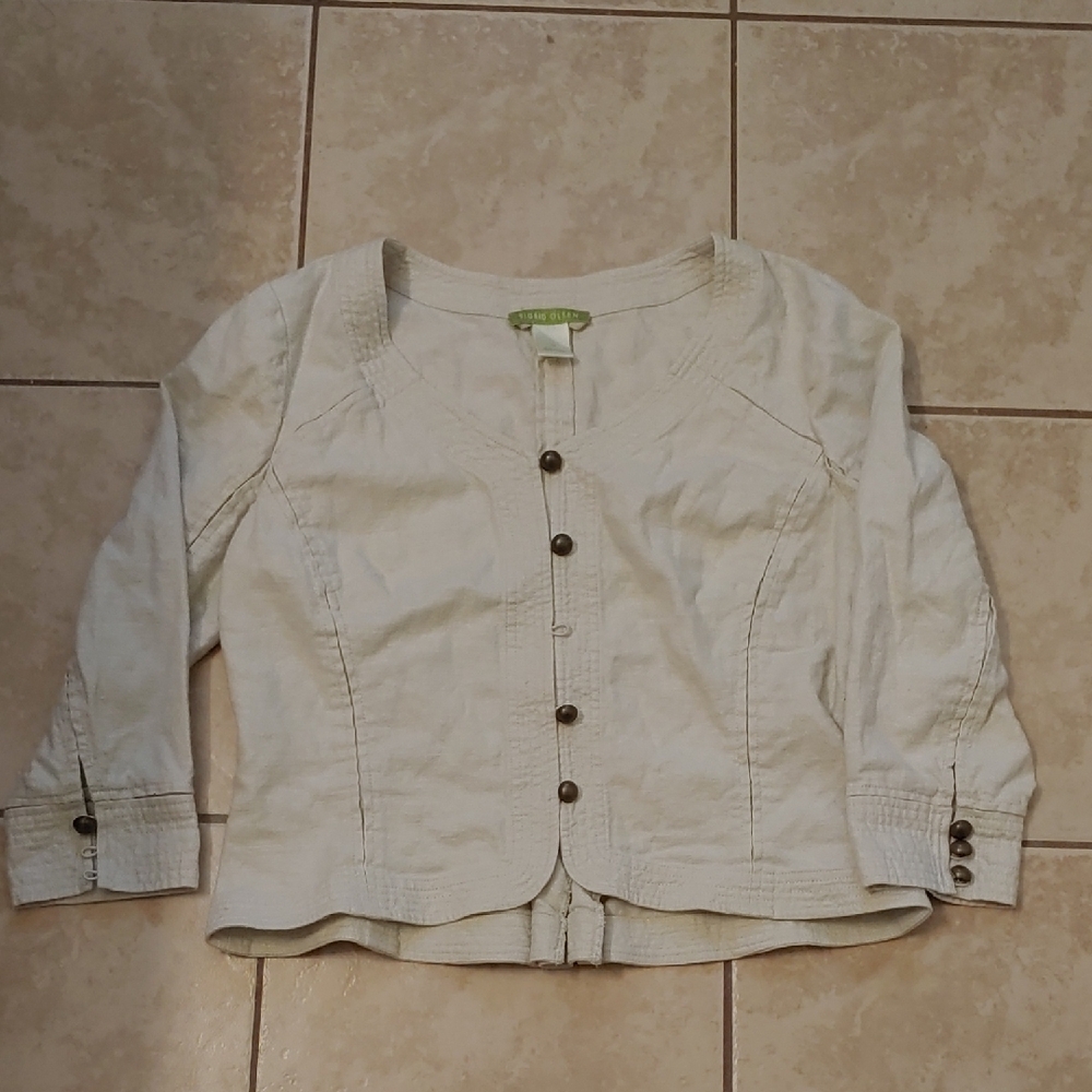 Sigrid Olsen Beige Linen Cardigan Button Front Women's Size 10